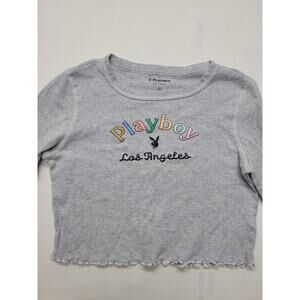 Playboy Los Angeles PacSun Women's Medium Gray Crop Top Long Sleeve Lettuce Hem